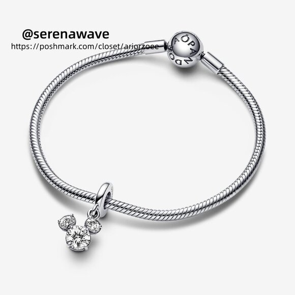 Pandora Disney Mickey Mouse Sparkling Head Silhouette Dangle Charm - Picture 3 of 5